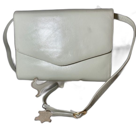 Genuine Leather Envelope Purse Crossbody 11” x 9” Ivory - Picture 1 of 10